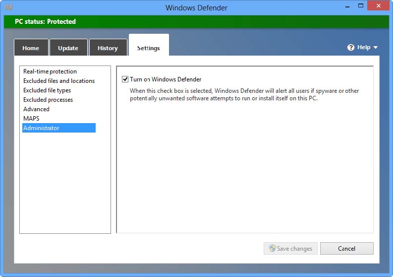 How to turn off Defender in Windows 8