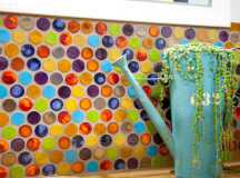kichen backsplash with penny tiles